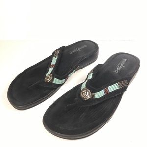 Minnetonka black leather beaded sandals size 7